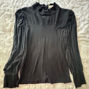 Nation LTD Black Long Sleeve Top Cut Out Back Elasticated Cuffs & Yoke